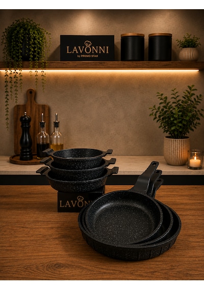 Harmony Grand Set 6 Parça Döküm Granit Sahan Ve Tava Seti 18-20-22 Cm Sahan 20-24-28 Cm Tava Siyah