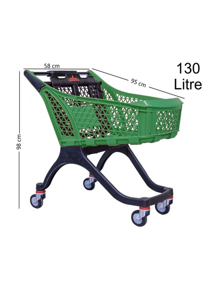 130 Litre Kartal Plastik Market Alışveriş Arabası Yeşil / En:58 Boy:95 Yükseklik:98 Cm