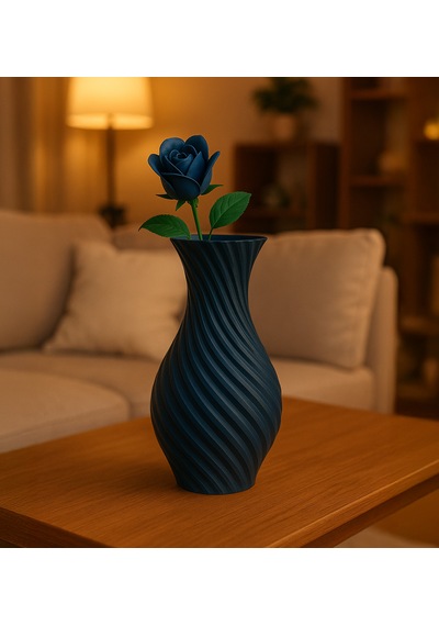 Spiral Elegans Vazo, Çizgili Vazo Dekoratif Çiçeksiz Pinterest Hediyelik, Dekoratif 3d Baskı Vazo Lacivert