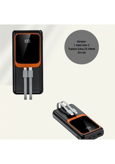 Dijital Ekranlı 20.000 Mah Powerbank 22.5w Hızlı Şarj Çoklu Kablolu Taşınabilir Şarj Cihazı Renkli