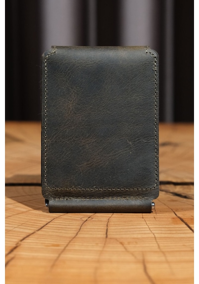 Lenax Leather Milano Hakiki Deri Cüzdan Kartlık Nakit Para Klipsli Bozuk Para Cepli Erkek Cüzdan Haki