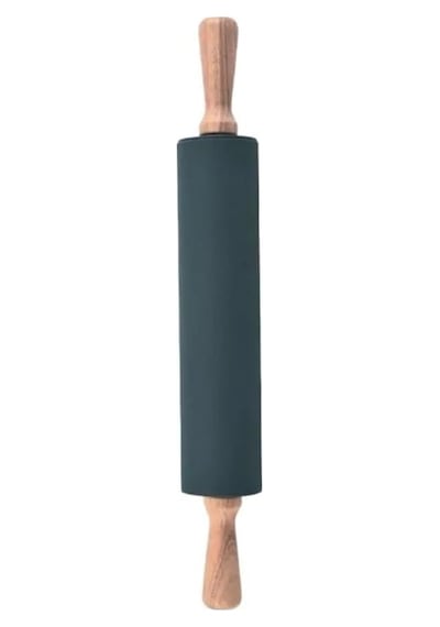 Bambu Saplı Silikon Merdane, Oklava, Hamur Açma Aracı, Siyah, 42 Cm, Yapışmaz Yüzey, Börek Ve B