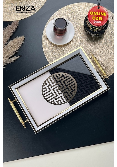 Mint Gold Tepsi Cam Baskılı 48x29 Cm Siyah - Gold