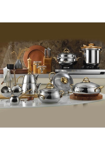 Efes 18 Prc Çelik Ceyiz Seti Gold Kulp Metalik