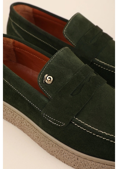 Gondol Erkek Hakiki Deri Casual Flötr Ayakkabı Moc-toe Cz.464 Haki