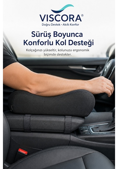Oto Kolçak Yükseltme Pedi Visco Dolgulu, Nefes Alan Kumaşlı, Ayarlanabilir Kol Desteği