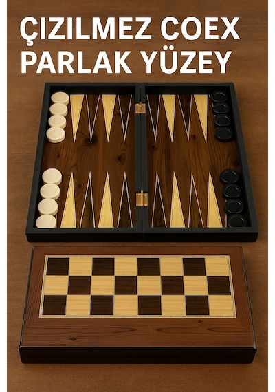 Platin Kaplama Büyük Boy Tavla Tavla & Dama 2 Si 1 Arada, Çizilmez Yüzey Set