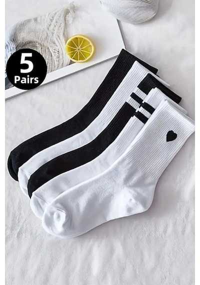 Unisex 5 Çift Premium Kalite Desenli Tenis Soket ASORTİ
