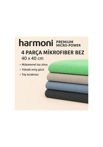 Harmoni Premium Mikro-güç 4'lü Mikrofiber Bez 40x40 Yeşil-mavi-pembe-siyah