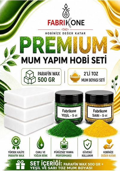 Premium Mum Yapım Hobi Seti - Parafin Wax 500 Gr - 2'li Toz Mum Boyası Seti - Yeşil, Sarı Bkfabpw5002ysr Karışık