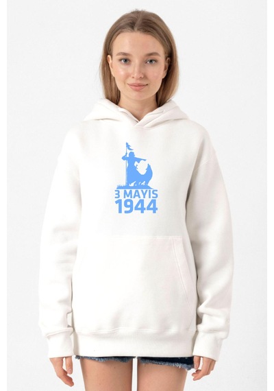 3 Mayıs Türkçülük Günü Beyaz Kadın 3ip Kapşonlu Sweatshirt 001