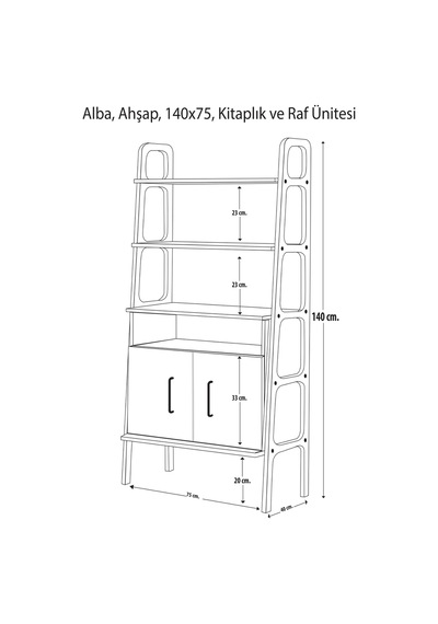 Woodesk Alba, Ahşap, 140x75, Kitaplık Ve Raf Ünitesi Siyah Renk