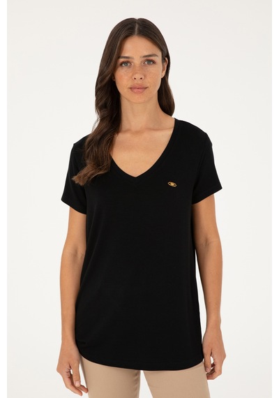 U.S. Polo Assn. Kadın Siyah V Yaka Basic Tişört 50280019-VR046 U.S. Polo Assn. Kadın Siyah V Yaka Basic Tişört 50280019-VR046