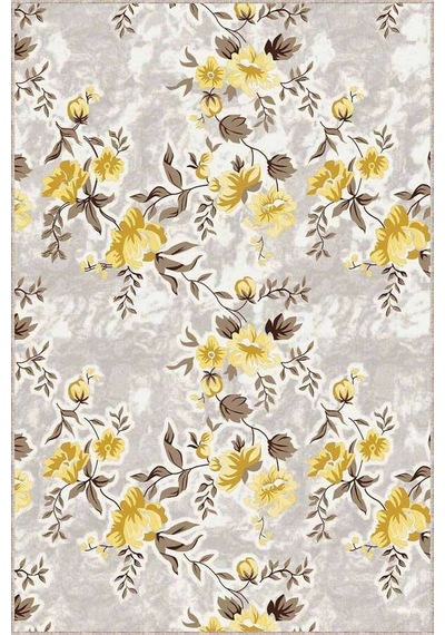Sarı Çiçekli Kaymaz Tabanlı Makinede Yıkanabilir Halı Bh01n11