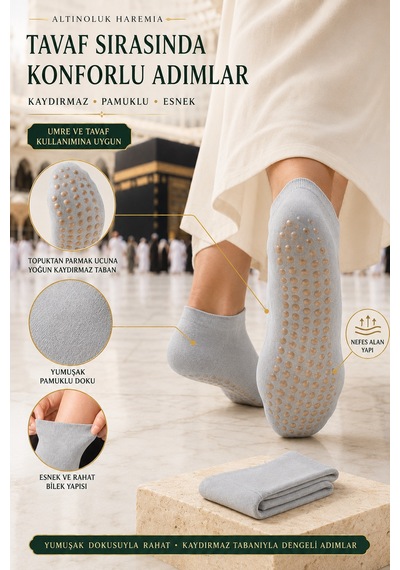 Kaydırmaz Tavaf Çorabı Bambudan Yoga Ve Tavaf Çorabı Açık Gri Bej