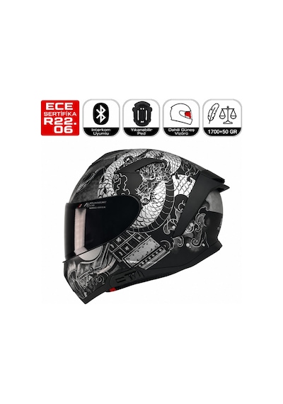 X340 Goldy Grey Motosiklet Kaskı Spoiler Mod Güneş Vizörlü Full Face Kask Çok Renkli