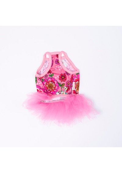 Pink Wildflowers Pembe Çiçek Desenli Kedi Köpek Elbisesi - Kedi Köpek Kıyafeti