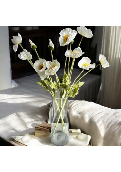 Yapay Çiçek I42 Gelincik Dalı 60 Cm Beyaz Beyaz