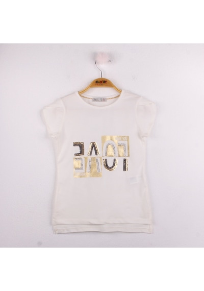 Toontoy Kids Kız Çocuk Love Baskılı Tişört Ekru