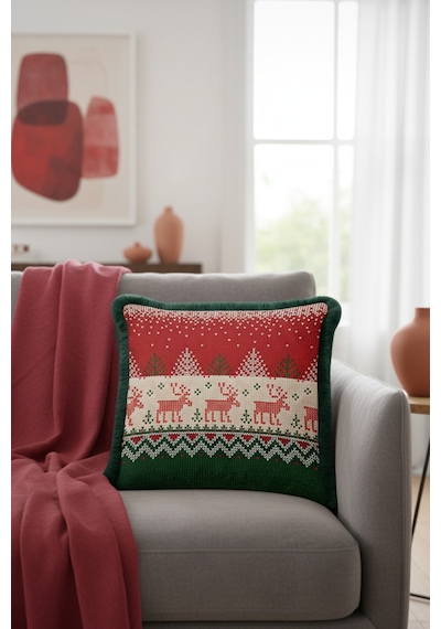 Nordik Geyikli Saçaklı Yastık Kılıfı - Kış Noel Temalı Retro Yeşil Kırmızı Püsküllü Kırlent Kılıfı Metalik Kanyon Avokado Nordik Geyikli Saçaklı Yastık Kılıfı - Kış Noel Temalı Retro Yeşil Kırmızı Püsküllü Kırlent Kılıfı Metalik Kanyon Avokado