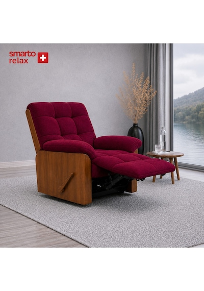 Smarto Relax Ticino Manuel Mekanizmalı Ayak Uzatmalı Ahşap Yan Panelli Polyester Tv Koltuğu Baba Koltuğu Bordo