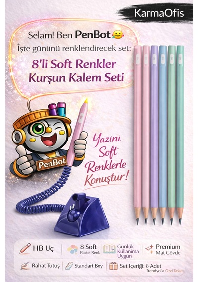 12 Li Soft Pastel Kurşun Kalem Seti Hb Uç, Premium Mat Gövde, Ofis & Okul İçin Renkli Kalem Soft 12li