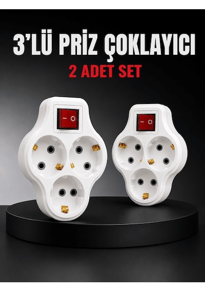 Lexroo 3 Lü Priz Çoklayıcı 2 Adet Set Anahtarlı Kablosuz Duvar Ti