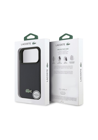 Apple Uyumlu iPhone 17 Pro Kılıf Lacoste Lisanslı M-safe Özellikli Pu Pike Desenli Metal Logolu Kapak Lacivert