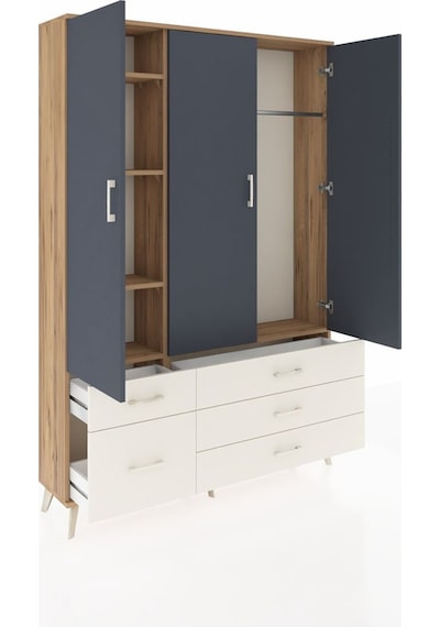 Arges Dolap 5 Raflı 5 Çekmeceli Tek Askılı 132x30x195 Çam-ant... Çam