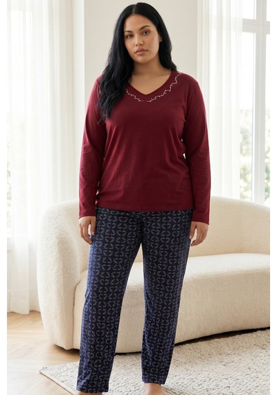Siyah İnci Pamuklu Likralı Büyük Beden Battal Boy Örme Pijama Takım 26240891 Bordo Siyah İnci Pamuklu Likralı Büyük Beden Battal Boy Örme Pijama Takım 26240891 Bordo