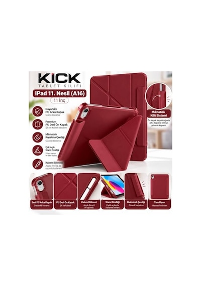 Apple iPad Uyumlu 11. A16 11inç/10. 10.9inç İle Uyumlu Kılıf Ön Kapak Mıknatıslı Kilitleme Kick Case Mürdüm Sku: Zeusb0hmj8kqtq Arka Kapak