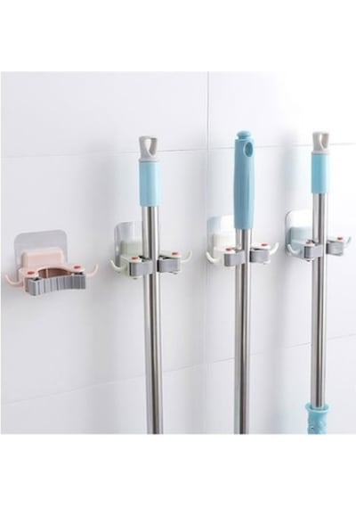 3'lü Paspas Süpürge Fırça Ve Mop Askısı Sap Tutucu Banyo Askısı Çok Renkli