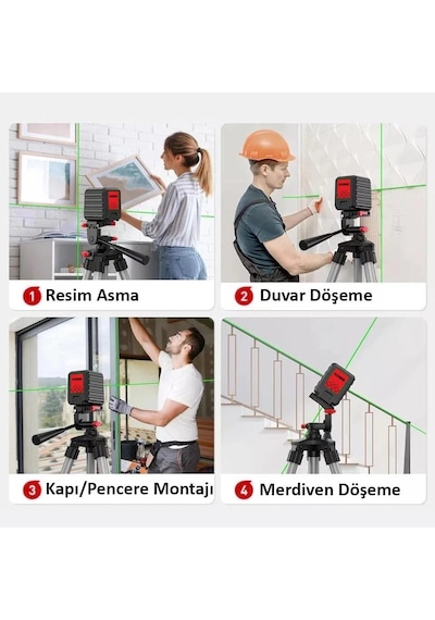 Kobb Kbl90g 30 Metre Profesyonel Yatay Ve Dikey Otomatik Hizalamalı Yeşil Çapraz Çizgi Lazer Distoma