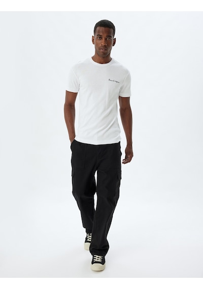Koton Slim Fit Tişört Slogan Baskılı Bisiklet Yaka Kısa Kollu Pamuklu Beyaz 5wam10192hk Beyaz