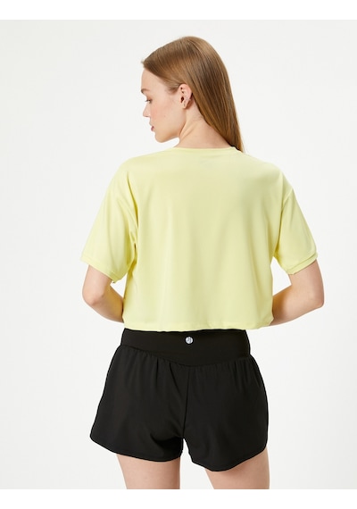 Koton Crop Spor Tişört Kısa Kollu Bisiklet Yaka Baskı Detaylı Sarı 4sak10270nk Sarı