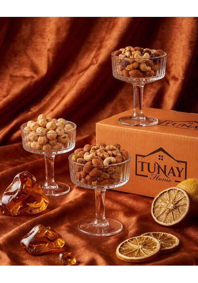 Cam Ayaklı Sunumluk Kase 6 Lı Set Şeffaf Cam