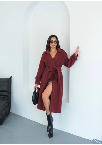Zeynep Öykü Style Kadın Ovirseze Kaşe Kaban Bordo