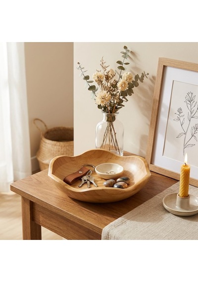 Dekoratif Bambu Kase 20 Cm Ve 25 Cm Ölçü Seçenekli, Dalgalı Kenarlı Sunum Kasesi, Çerezlik, Kuruyemiş, Kuru Meyv