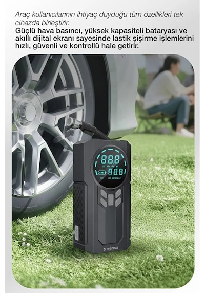 Kensa Taşınabilir Dijital Hava Kompresörü Jump Starter Powerbank Siyah