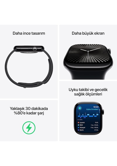 Apple Watch Series 10 GPS + Cellular 46 MM Titanyum Kasa Spor Kordon S/M Akıllı Saat (Apple Türkiye Garantili)