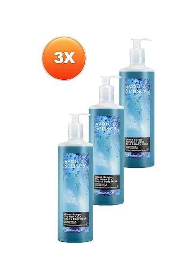 Avon Senses Ocean Surge Nane Ve Deniz Kokulu Saç Ve Vücut İçin Erkek Duş Jeli 3 x 720 ML