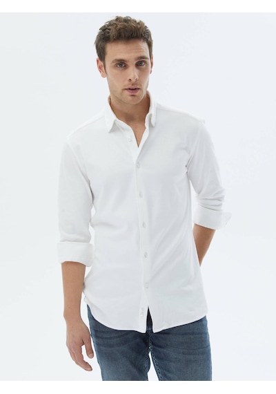 Kip Beyaz Düz Regular Fit Dokuma Casual %100 Pamuk Gömlek Beyaz