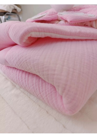 Yenidoğan 4 Kat Müslin Kumaş Kulaklı Patili Fiyonk Bebek Battaniyesi Kundak Pembe Çok Renkli