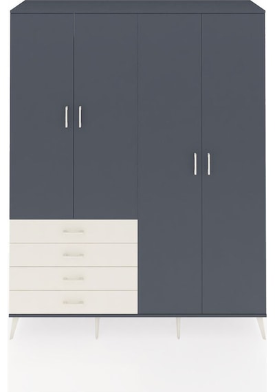 Hyperion Gardrop 6 Raflı 4 Çekmeceli Tek Askılı 176x44x221 Antrasit-antrasit/aytaşı Beyaz Hyperion Gardrop 6 Raflı 4 Çekmeceli Tek Askılı 176x44x221 Antrasit-antrasit/aytaşı Beyaz