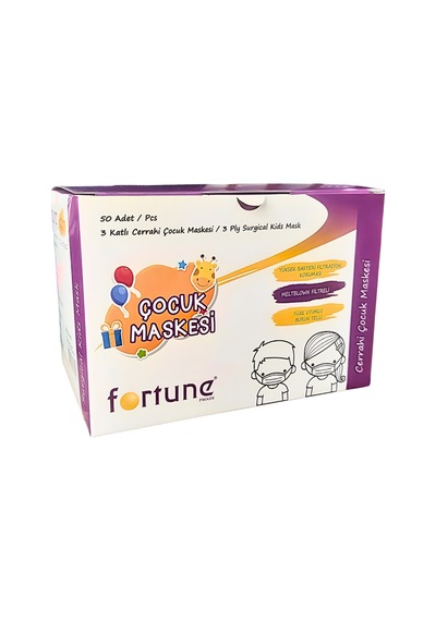Kuteks Fortune 3 Katlı Cerrahi Çocuk Maskesi Beyaz 10lu 5 Paket 50 Adet