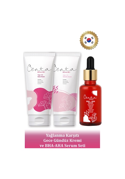 C'enta Beauty Yağlı Ciltler için Gündüz Kremi 50 ML + Gece Kremi 50 ML + Bha-Aha Serum 30 ML