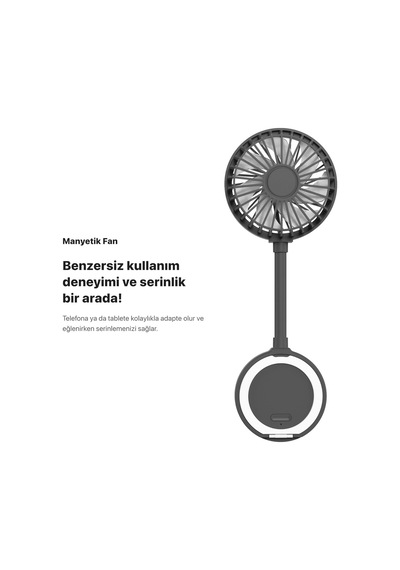 Xenon Smart El Vantilatörü / Şarjlı Taşınabilir Teleskobik Katlanabilir Sessiz Mini Fan X6104 Gri