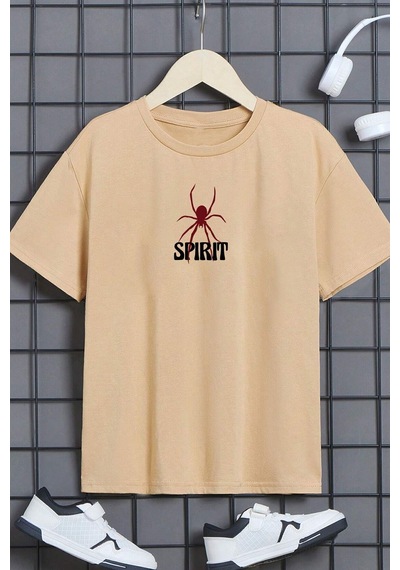 Uyguntarz Çocuk Spirit Baskılı Pamuklu Tshirt Bej