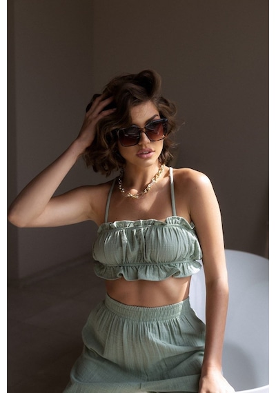 Mai Collection Mai Studios Co. Harvey Çağla Müslin Crop Takım Çağla