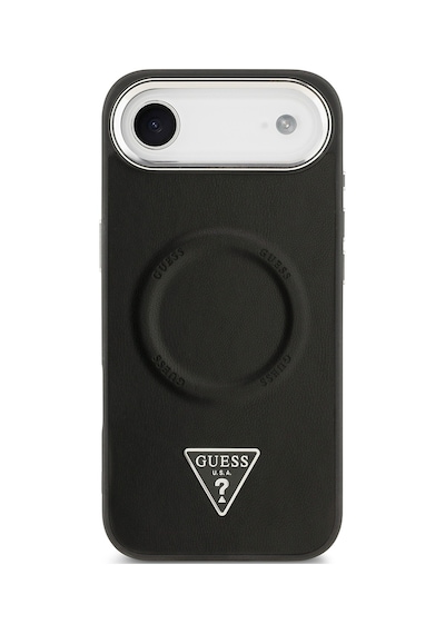 Apple Uyumlu iPhone 17 Air Kılıf Guess Lisanslı M-safeli Pu Deri Metal Kamera Çerçeveli Üçgen Logolu Siyah Siyah